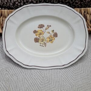 Cream Ceramic Serving Platter with Yellow & Brown Floral Motif